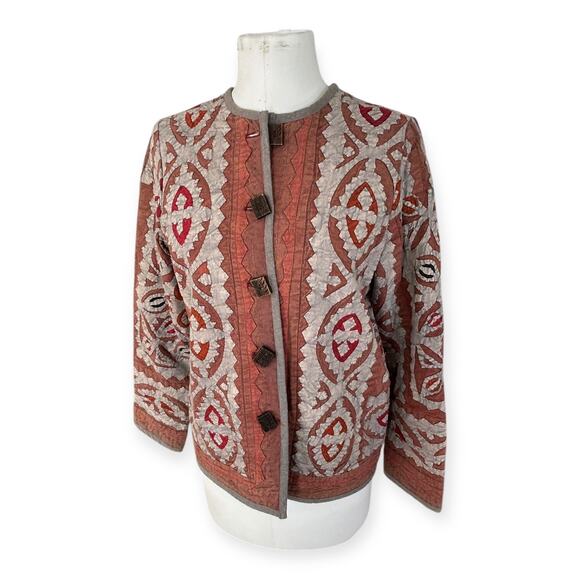 Vintage Territory Ahead Artsy Patterned Quilted Jacket Small S Boho Folk Cottage - Picture 1 of 8